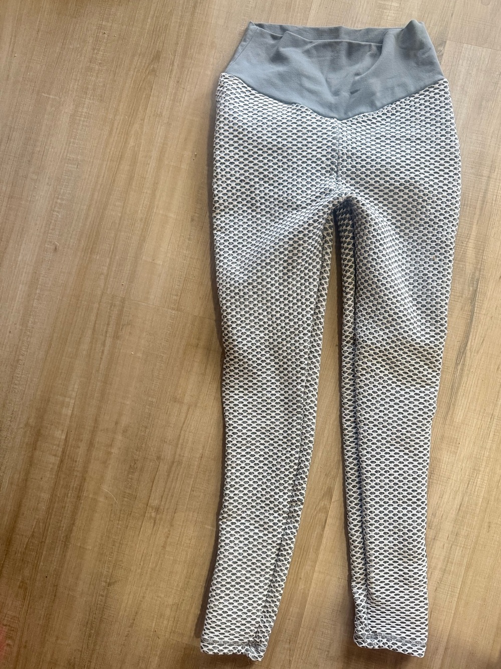 Textured High-Waist Leggings in Light Gray
